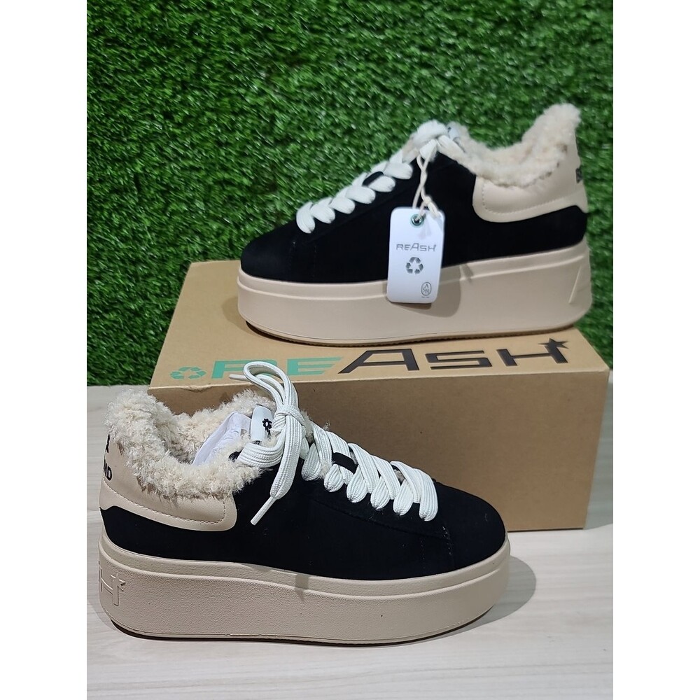 ASH Women's Moby Be Kind Faux Fur Lined Sneakers - Black/Eggnug EUR 38 New